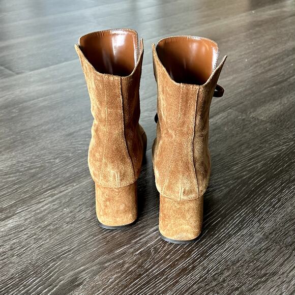 Marion Parke Stevie Suede Lace Up Boots Sz 9 Block Heel Tan Brown Ankle Booties - Picture 16 of 16